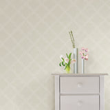 Taupe Quatrefoil Peel & Stick Wallpaper with Dotted Geometric Motif - Brewster NUW1425