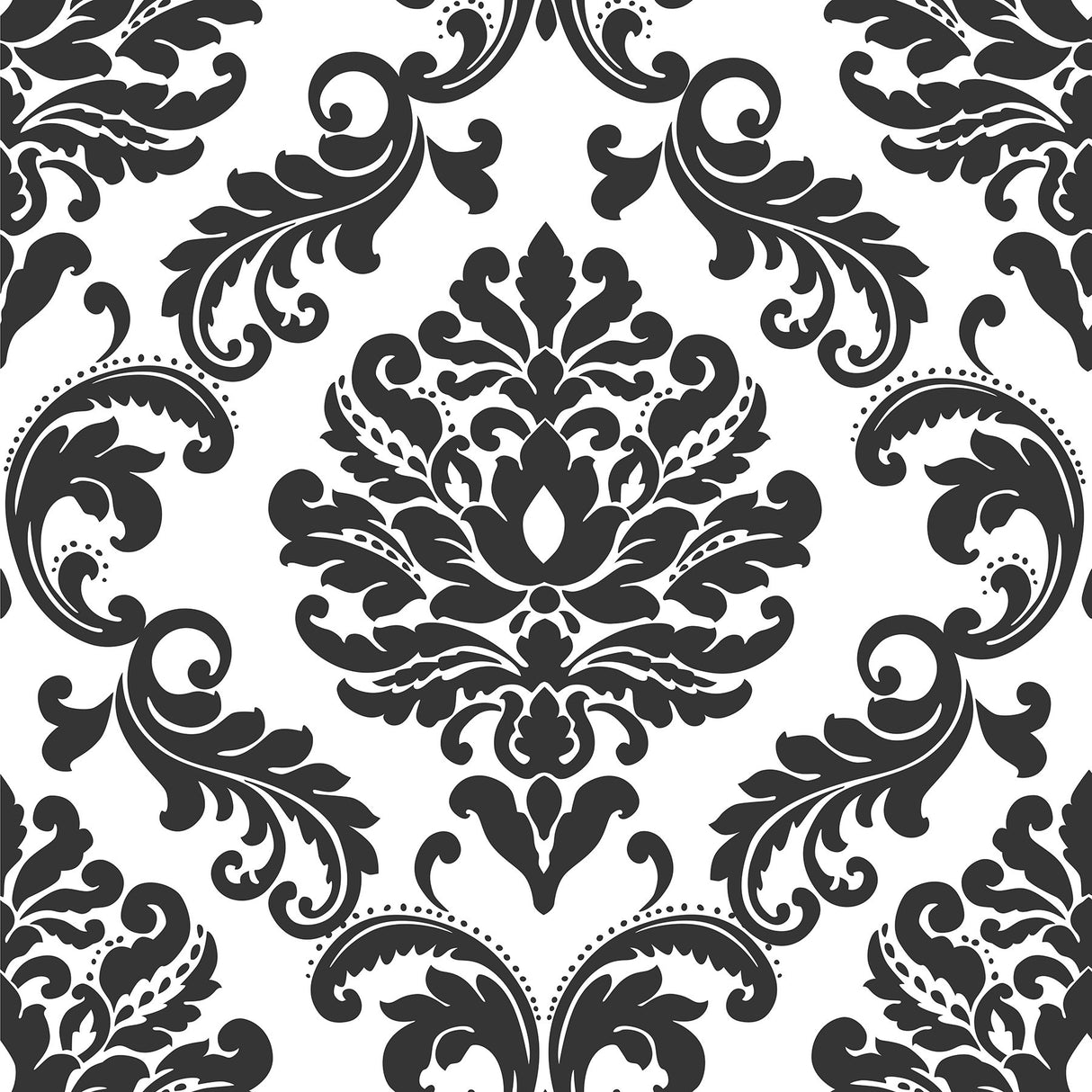 Ariel Black & White Damask Peel & Stick Wallpaper - NuWallpaper NUS1646