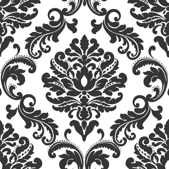 Ariel Black & White Damask Peel & Stick Wallpaper - NuWallpaper NUS1646
