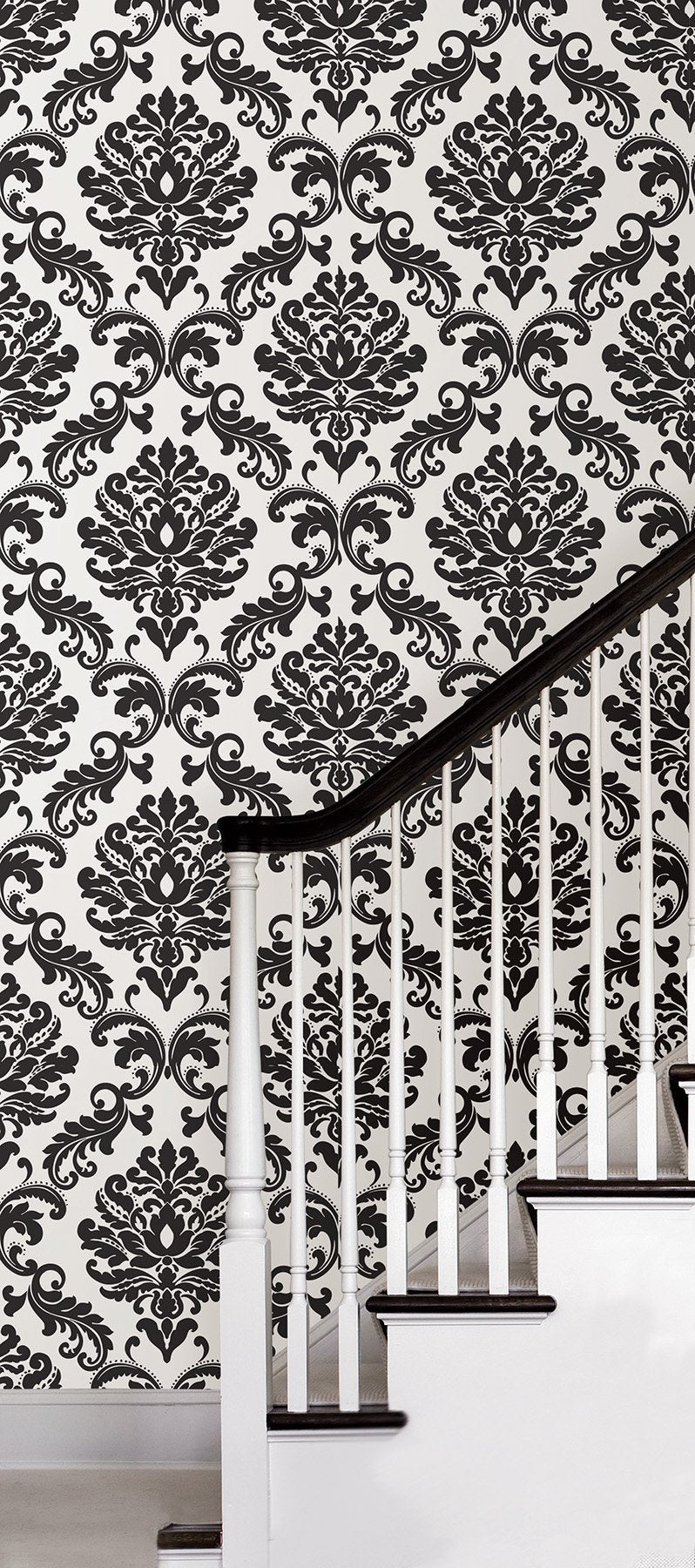 Ariel Black & White Damask Peel & Stick Wallpaper - NuWallpaper NUS1646