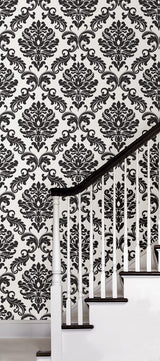 Ariel Black & White Damask Peel & Stick Wallpaper - NuWallpaper NUS1646