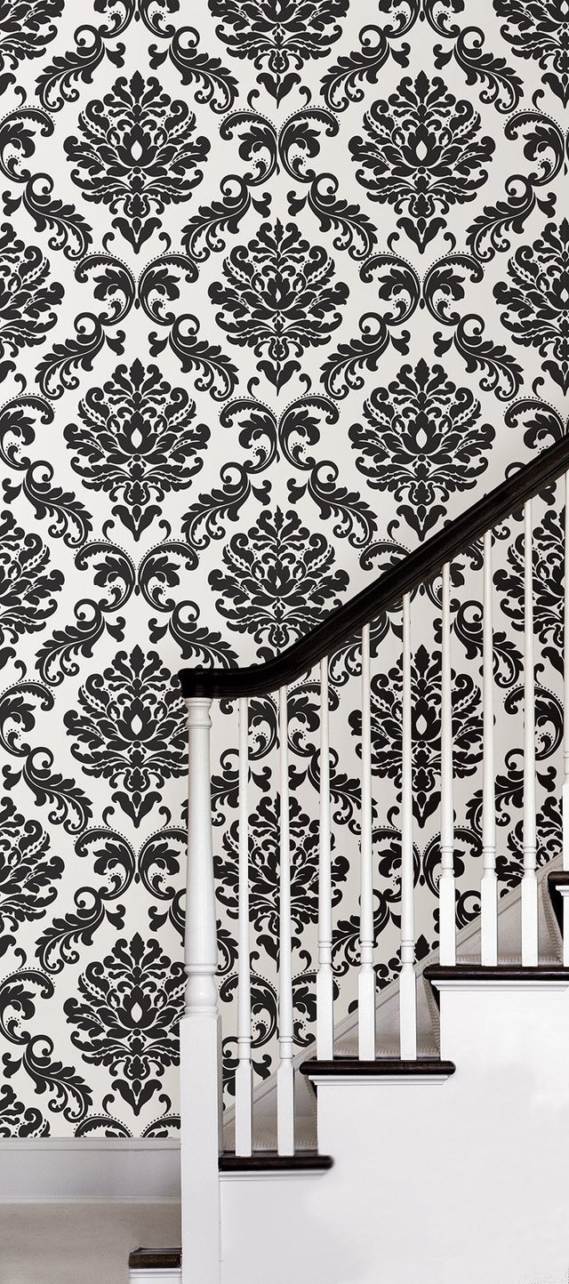 Ariel Black & White Damask Peel & Stick Wallpaper - NuWallpaper NUS1646
