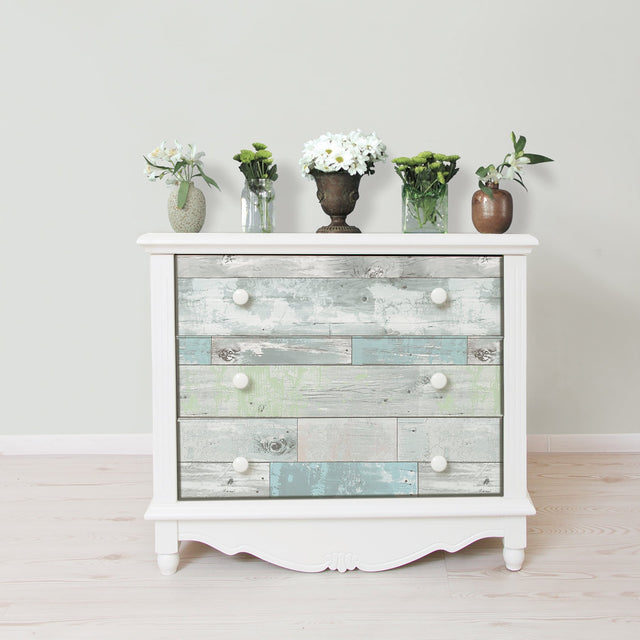 Beachwood Aqua Peel & Stick Wallpaper with Reclaimed Wood Plank Pattern - NuWallpaper NU3126