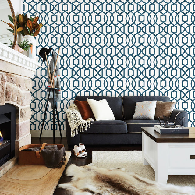 Grand Trellis Navy Peel & Stick Wallpaper