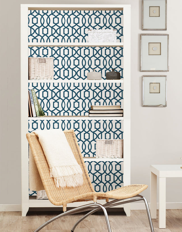 Grand Trellis Navy Peel & Stick Wallpaper with Modern Geometric Pattern - NuWallpaper NUW1648