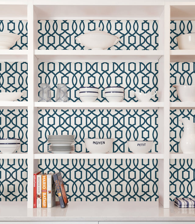 Grand Trellis Navy Peel & Stick Wallpaper