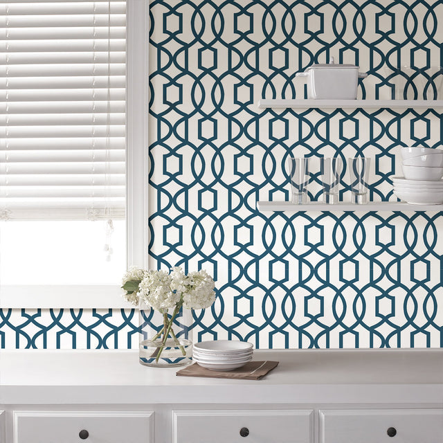 Grand Trellis Navy Peel & Stick Wallpaper