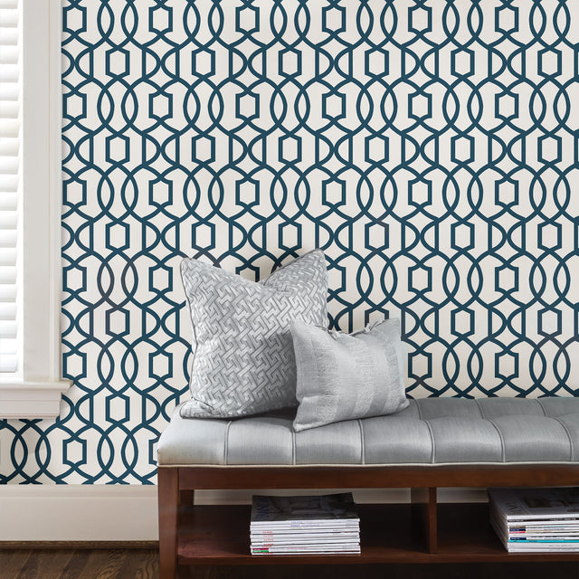 Grand Trellis Navy Peel & Stick Wallpaper