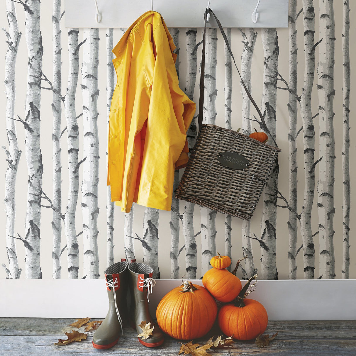 Grey Birch Tree Peel & Stick Wallpaper with Nature Birch Tree Pattern - NuWallpaper NUW1650