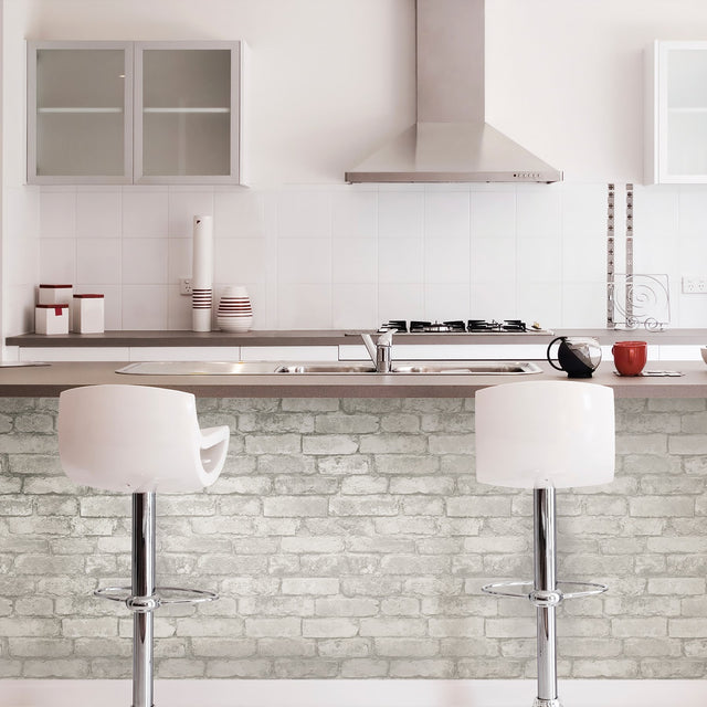 Brick Grey & White Peel & Stick Wallpaper with Rustic Faux Brick Pattern - NuWallpaper NU3010