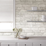 Grey Brick Peel & Stick Wallpaper with Country Geometric Brick Pattern - NuWallpaper NUW1653