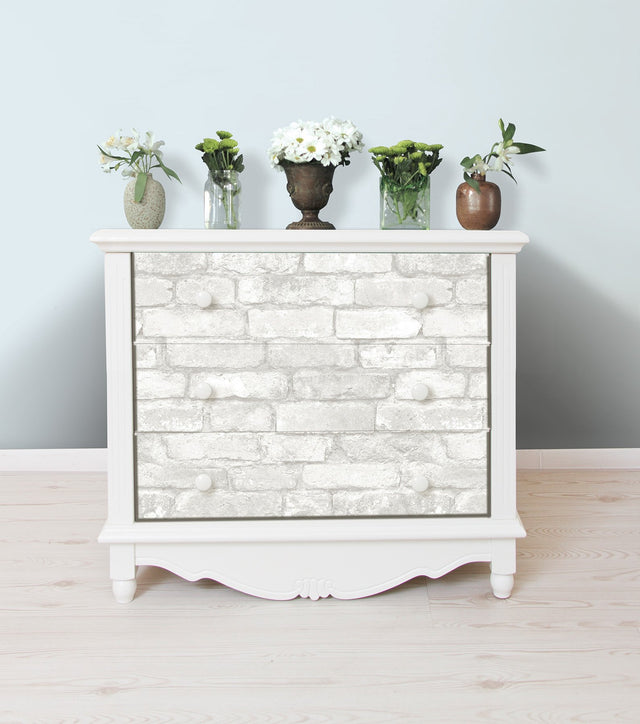 Brick Grey & White Peel & Stick Wallpaper with Rustic Faux Brick Pattern - NuWallpaper NU3010