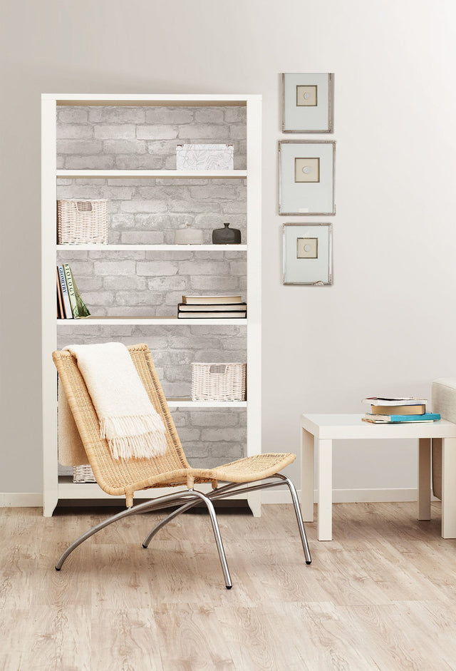 Brick Grey & White Peel & Stick Wallpaper with Rustic Faux Brick Pattern - NuWallpaper NU3010