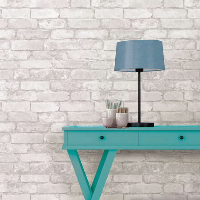 Brick Grey & White Peel & Stick Wallpaper with Rustic Faux Brick Pattern - NuWallpaper NU3010