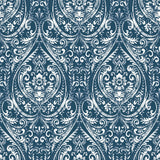 Bohemian Indigo Damask Peel & Stick Wallpaper with Distressed Damask Pattern - NuWallpaper NUW1689