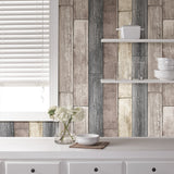 Reclaimed Wood Plank Natural Peel & Stick Wallpaper with Faux Effects Texture - NuWallpaper NUW1690