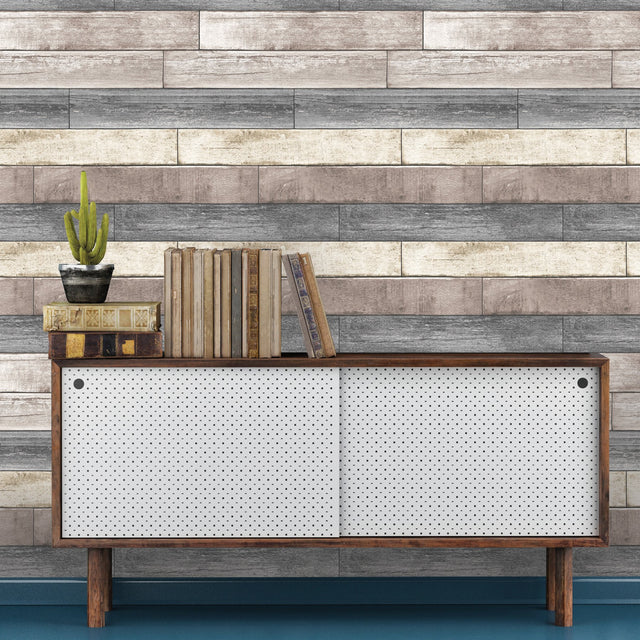 Reclaimed Wood Plank Natural Peel & Stick Wallpaper with Textured Faux Effects - NuWallpaper NU3130