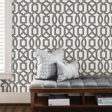 Uptown Trellis Black Peel & Stick Wallpaper with Modern Graphic Trellis Pattern - NUW1696