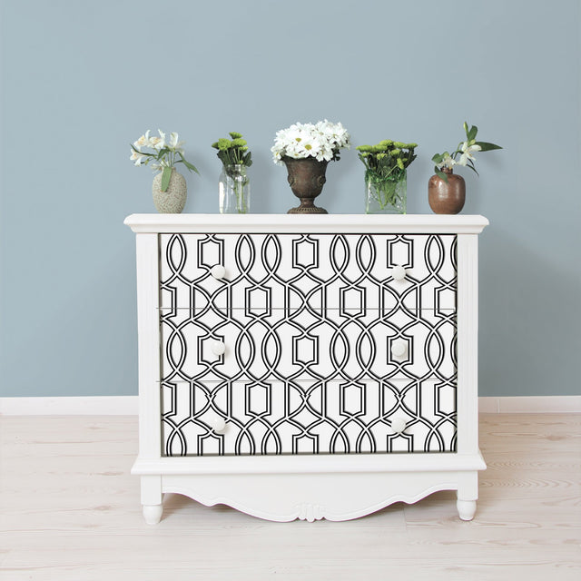Uptown Trellis Black Peel & Stick Wallpaper with Modern Graphic Trellis Pattern - NUW1696