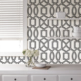 Uptown Trellis Black Peel & Stick Wallpaper with Modern Graphic Trellis Pattern - NUW1696