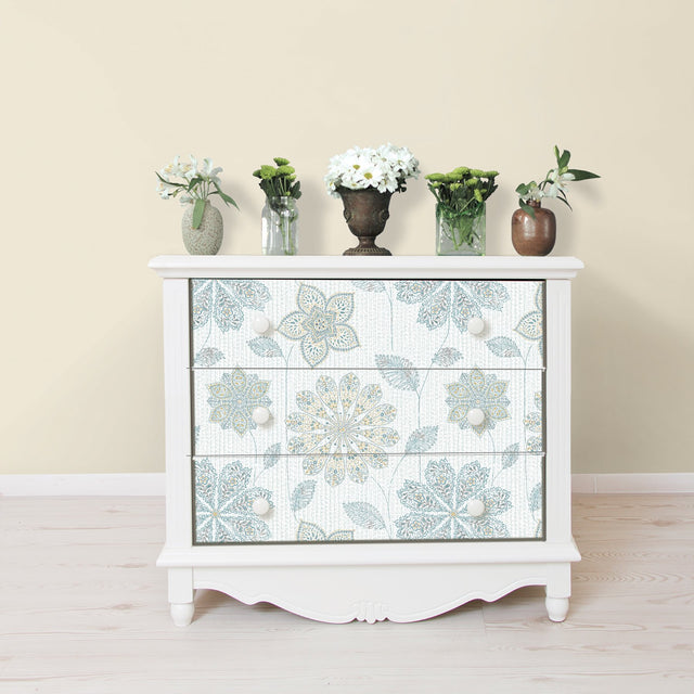 Gypsy Floral Blue & Green Peel & Stick Wallpaper with Modern Floral Pattern - NuWallpaper NU1697