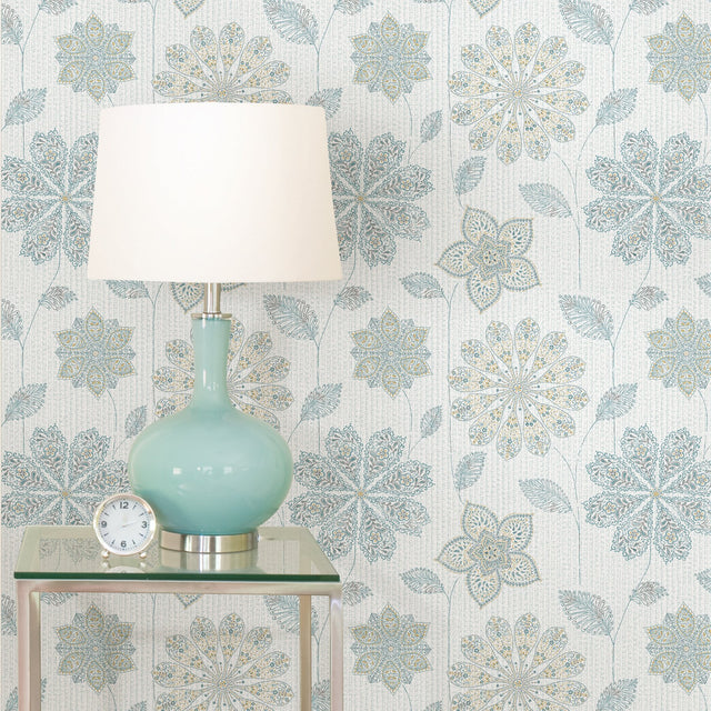 Gypsy Floral Blue & Green Peel & Stick Wallpaper with Modern Floral Pattern - NuWallpaper NU1697
