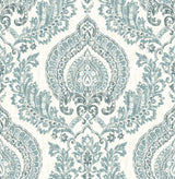 Kensington Damask Blue Peel & Stick Wallpaper with Traditional Graphic Pattern - NuWallpaper NUW1702