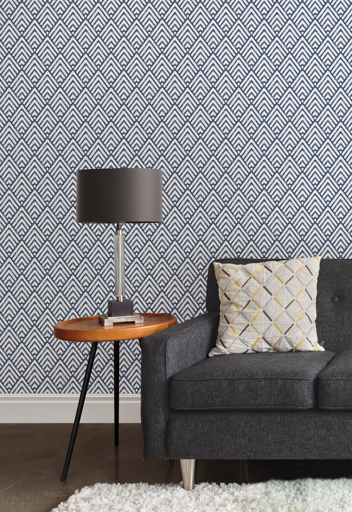Kensington Damask Blue Peel & Stick Wallpaper with Traditional Graphic Pattern - NuWallpaper NUW1702