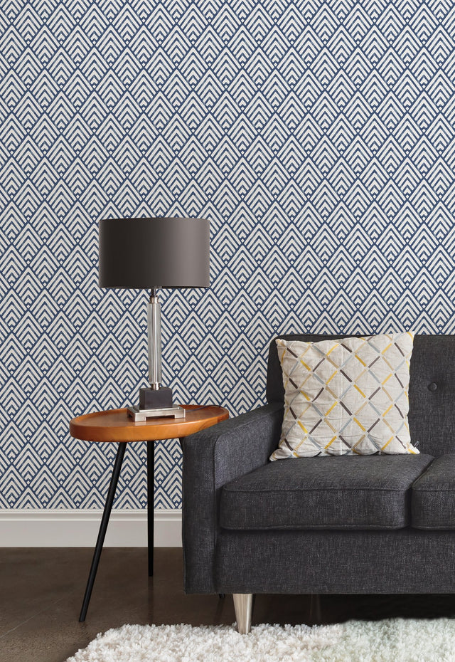 Kensington Damask Blue Peel & Stick Wallpaper with Boho Damask Pattern - NuWallpaper NU1702