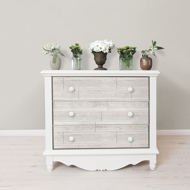 Serene Cream Peel & Stick Wallpaper with Wood Look Plank Motif - NuWallpaper NU1930