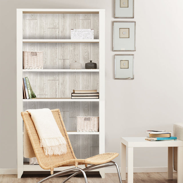 Serene Cream Peel & Stick Wallpaper with Wood Look Plank Motif - NuWallpaper NU1930