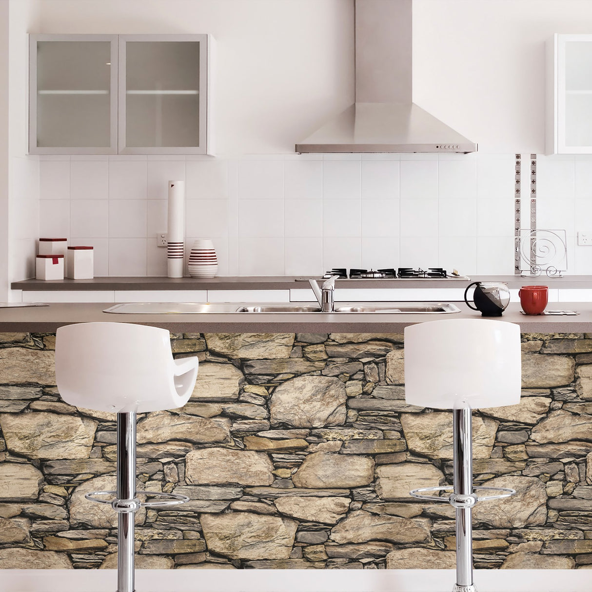 Hadrian Stone Wall Brown Texture Peel & Stick Wallpaper with Modern Faux Effects - Brewster NUW2065