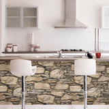 Hadrian Stone Wall Brown Texture Peel & Stick Wallpaper with Modern Faux Effects - Brewster NUW2065