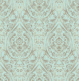 Nomad Damask Turquoise Peel & Stick Wallpaper, Bohemian Damask Pattern - NuWallpaper NUW2079