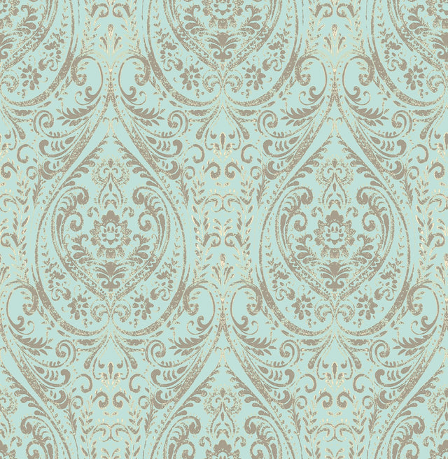 Nomad Damask Turquoise Peel & Stick Wallpaper, Bohemian Damask Pattern - NuWallpaper NUW2079