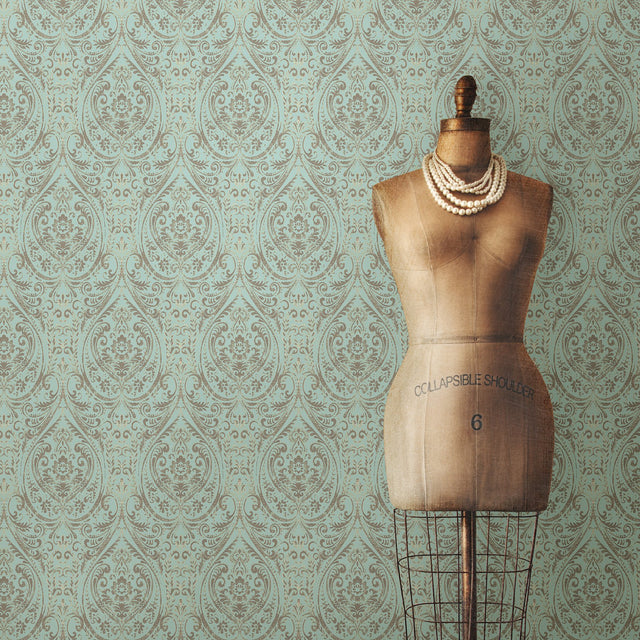 Nomad Damask Turquoise Peel & Stick Wallpaper, Bohemian Damask Pattern - NuWallpaper NUW2079