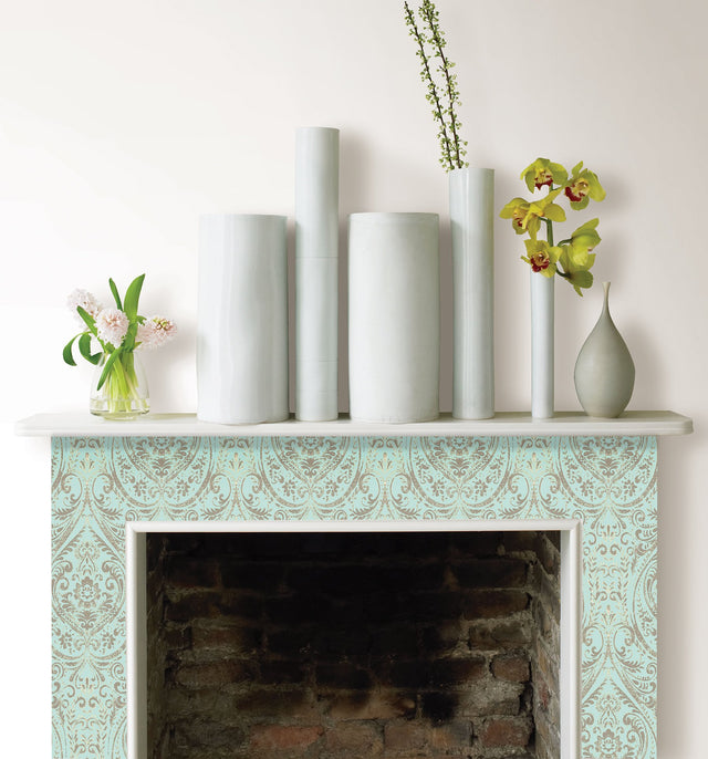 Nomad Damask Turquoise Peel & Stick Wallpaper, Bohemian Damask Pattern - NuWallpaper NUW2079