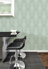 Nomad Damask Turquoise Peel & Stick Wallpaper, Bohemian Damask Pattern - NuWallpaper NUW2079