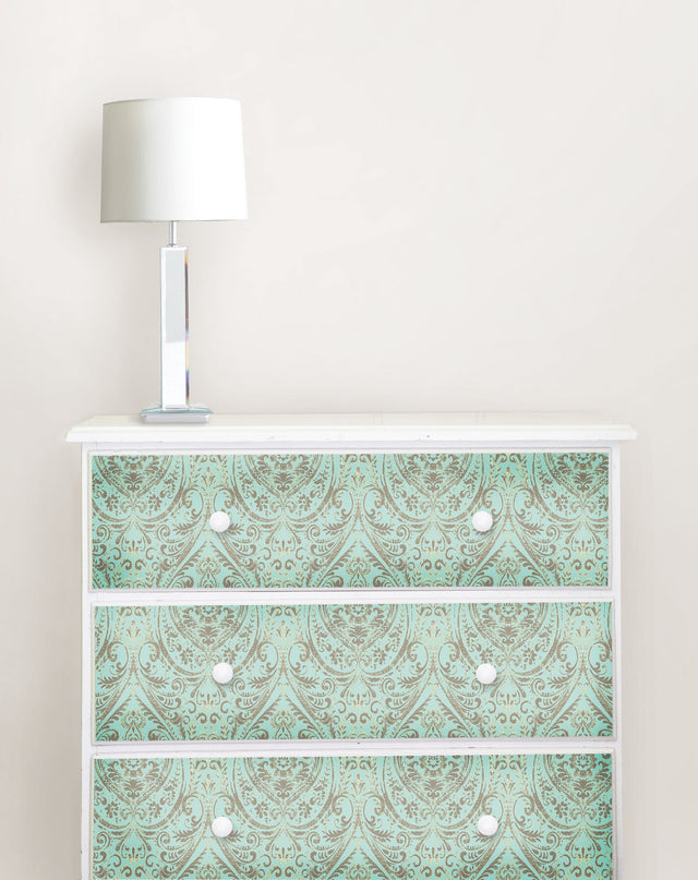 Nomad Damask Turquoise Peel & Stick Wallpaper with Boho Damask Pattern - NuWallpaper NU2079