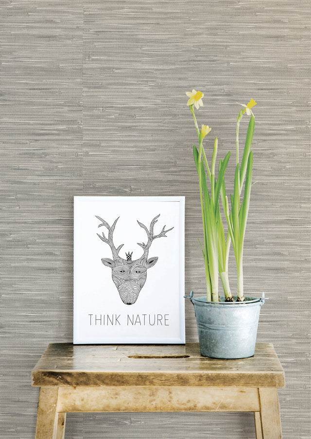 Tibetan Grasscloth Grey Natural Peel & Stick Wallpaper - NuWallpaper NUW2083