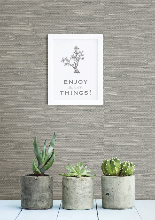 Tibetan Grasscloth Grey Natural Peel & Stick Wallpaper - NuWallpaper NUW2083