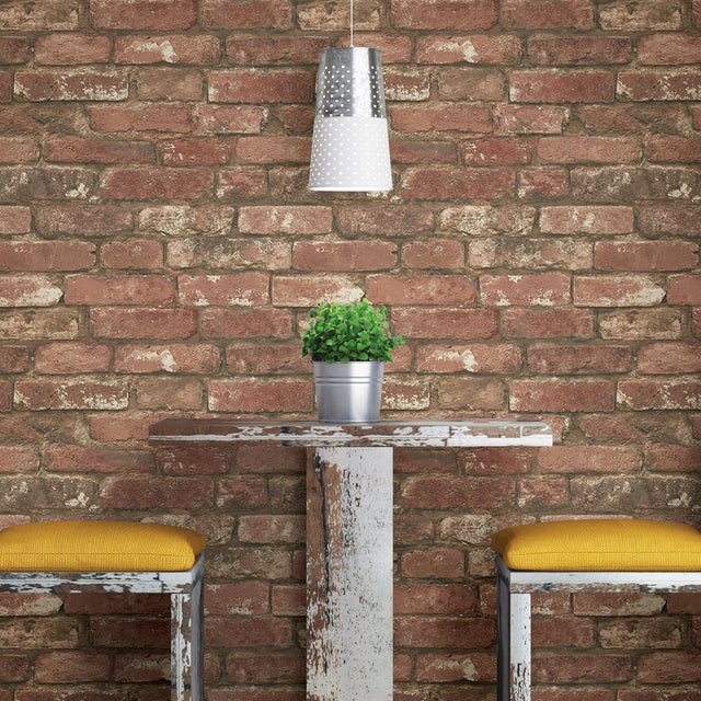 West End Red Brick Peel & Stick Wallpaper with Faux Brick Pattern, Modern Style - NuWallpaper NUW2088