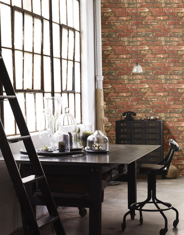 West End Red Brick Peel & Stick Wallpaper with Faux Brick Pattern, Modern Style - NuWallpaper NUW2088