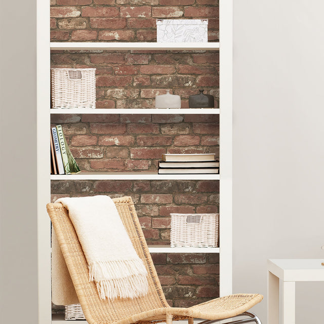 West End Red Brick Peel & Stick Wallpaper with Faux Brick Pattern, Modern Style - NuWallpaper NUW2088