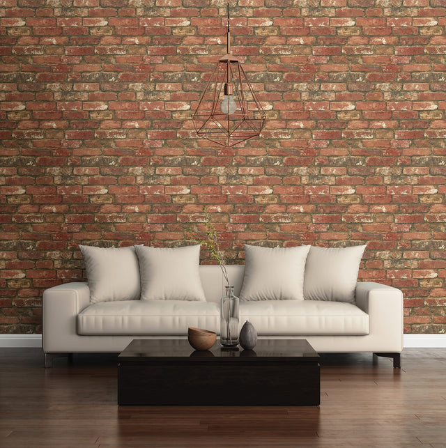 West End Red Brick Peel & Stick Wallpaper with Faux Brick Pattern, Modern Style - NuWallpaper NUW2088