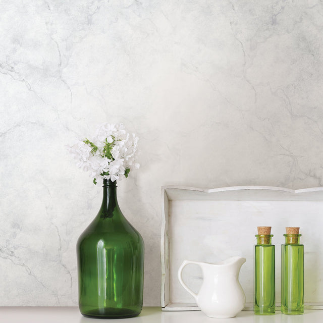 Carrara Marble Ivory Peel & Stick Wallpaper with Modern Nature Graphic Motif - NuWallpaper NU2090