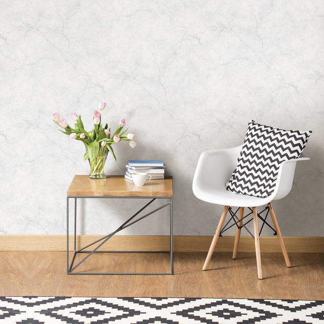 Carrara Marble Ivory Peel & Stick Wallpaper with Modern Nature Graphic Motif - NuWallpaper NU2090