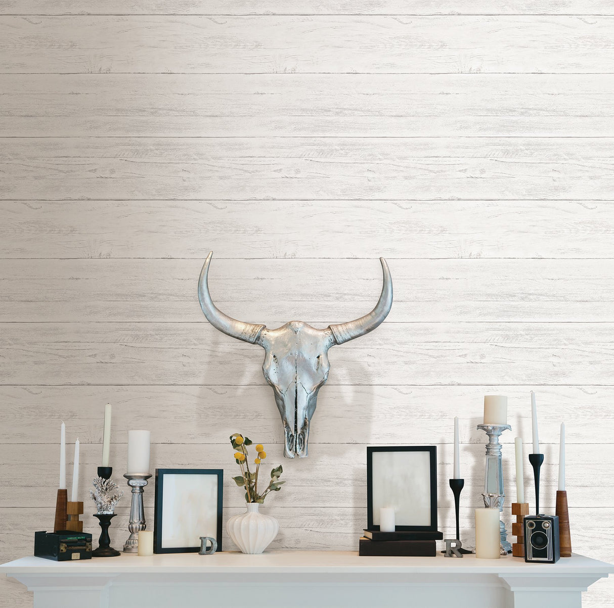 Shiplap Off White Wood Peel & Stick Wallpaper with Traditional Faux Effects - NuWallpaper NUW2187