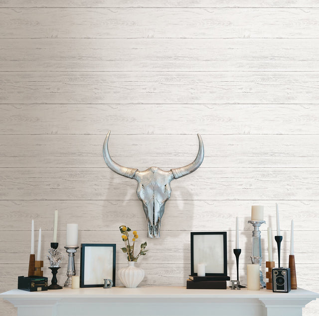 Shiplap Off White Wood Peel & Stick Wallpaper with Traditional Faux Effects - NuWallpaper NUW2187