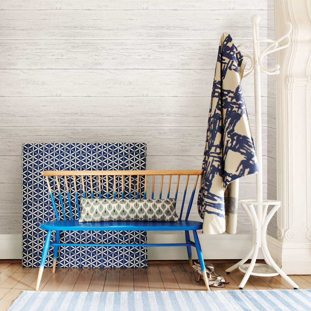 Shiplap Off White Wood Peel & Stick Wallpaper with Traditional Faux Effects - NuWallpaper NUW2187